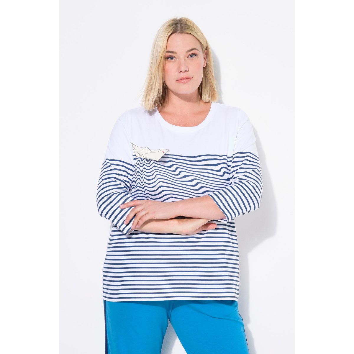 T-shirt à rayures, motif bateau en papier blanc neige, ULLA POPKEN