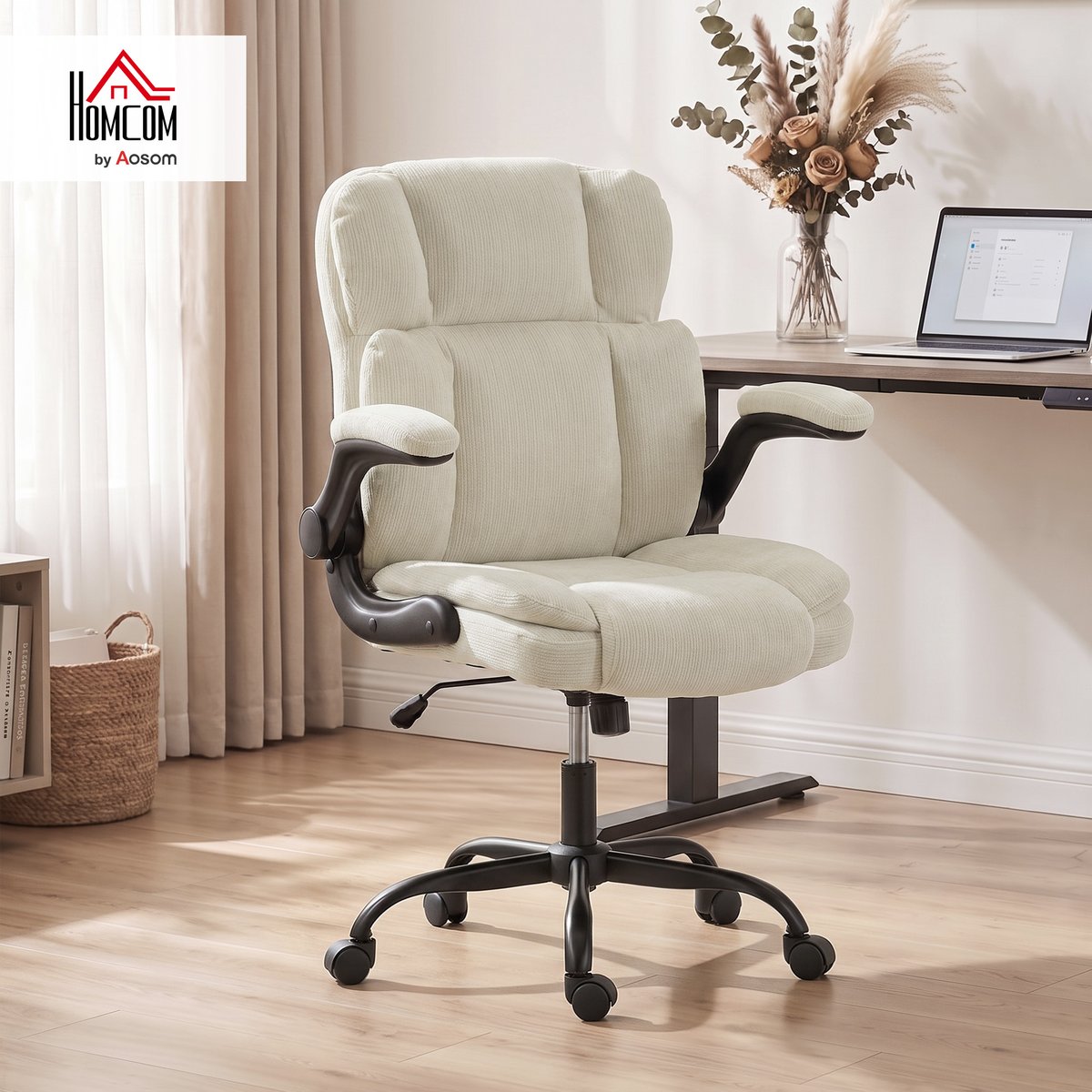 Chaise de bureau Acier Beige beige, noir, HOMCOM