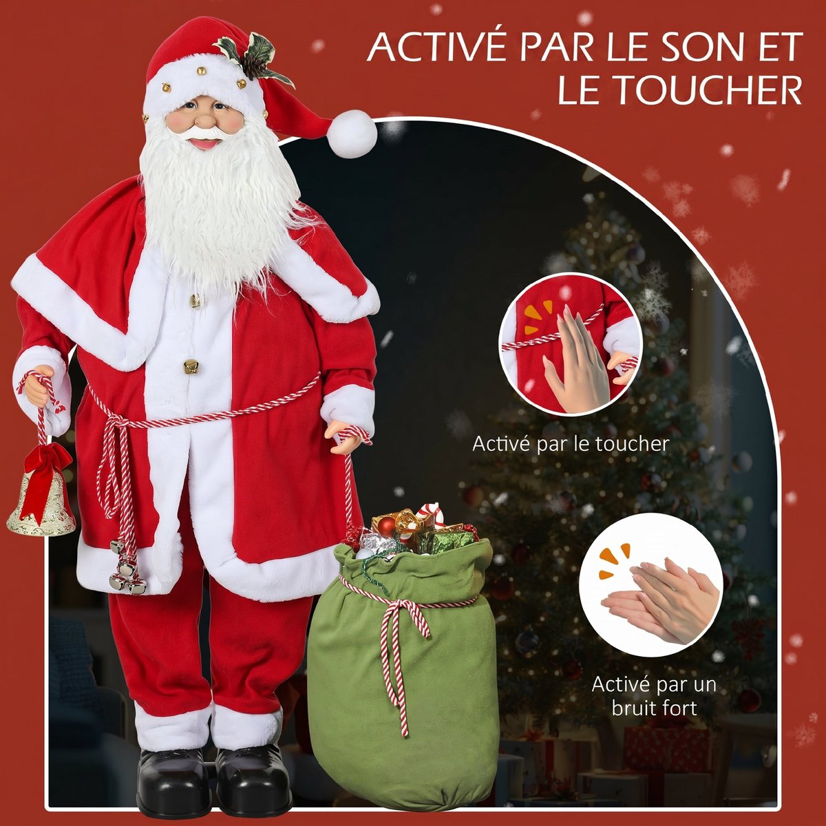 Décoration de Noël « Père Noël » Polyester rouge, HOMCOM