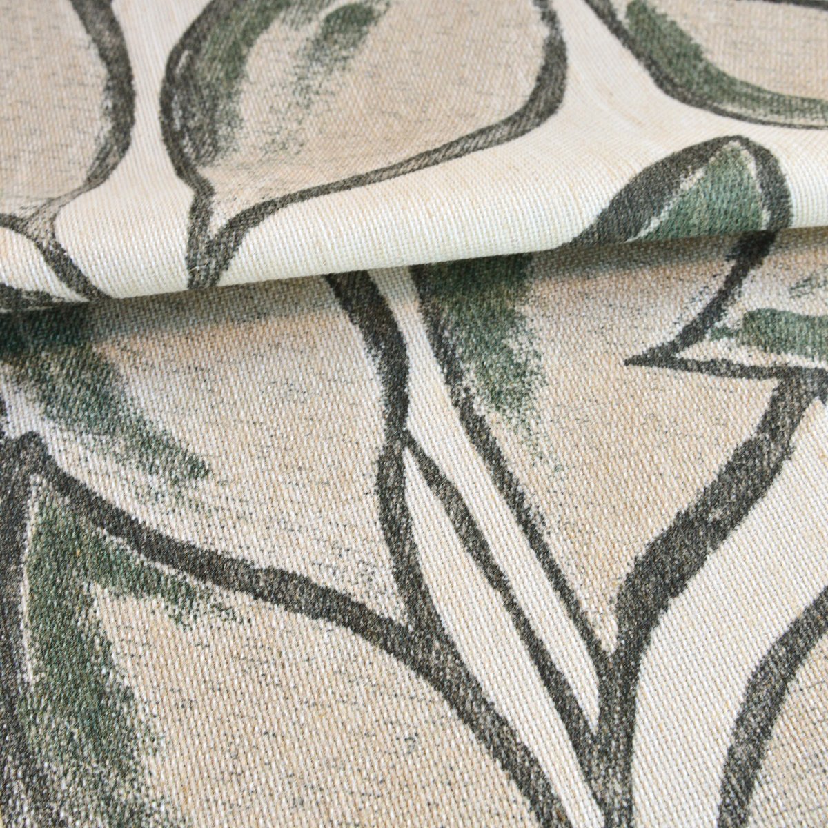 Rideau poly-lin imprimé feuilles aquarelle - QABANE vert, HOME MAISON