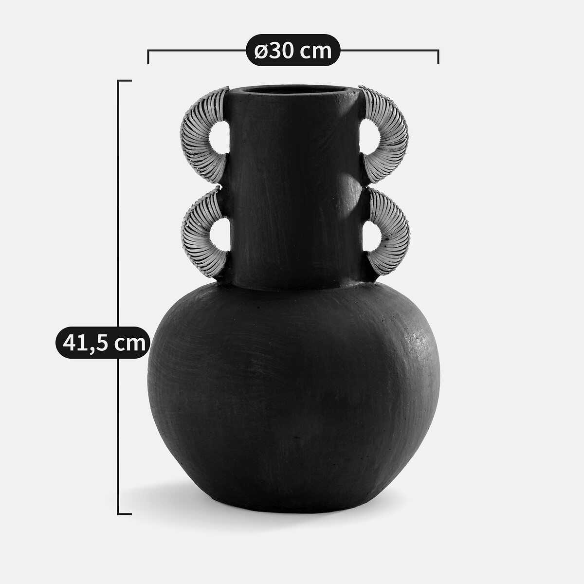 Vase décoratif en céramique et rotin H41,5 cm Kuro noir, LA REDOUTE INTERIEURS