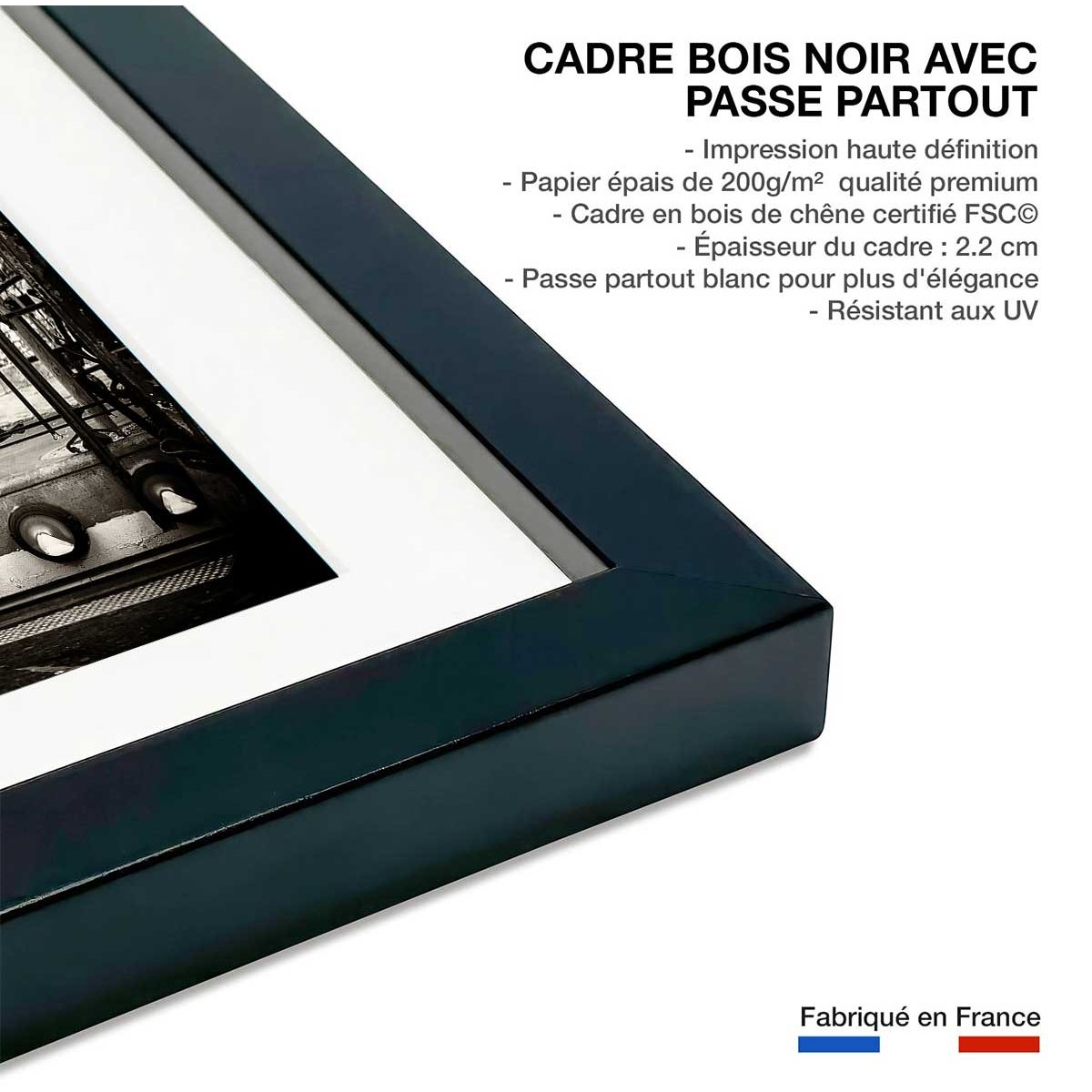 Affiche paris metro abbesses par hugonnard affiche + cadre en bois - noir, HEXOA