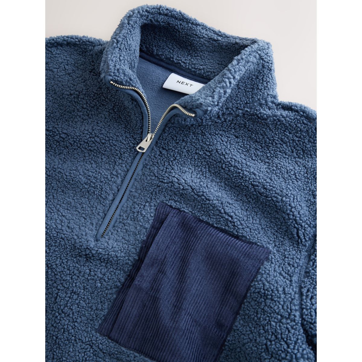 Polaire à col zippé en peau lainée bleu acier, NEXT