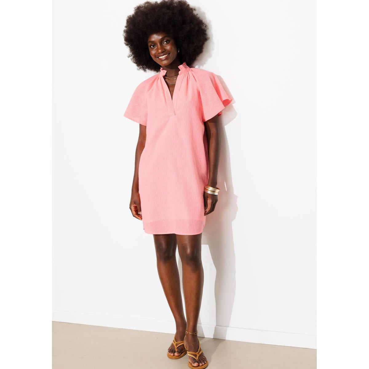 Robe courte rayée rayé rose, PROMOD