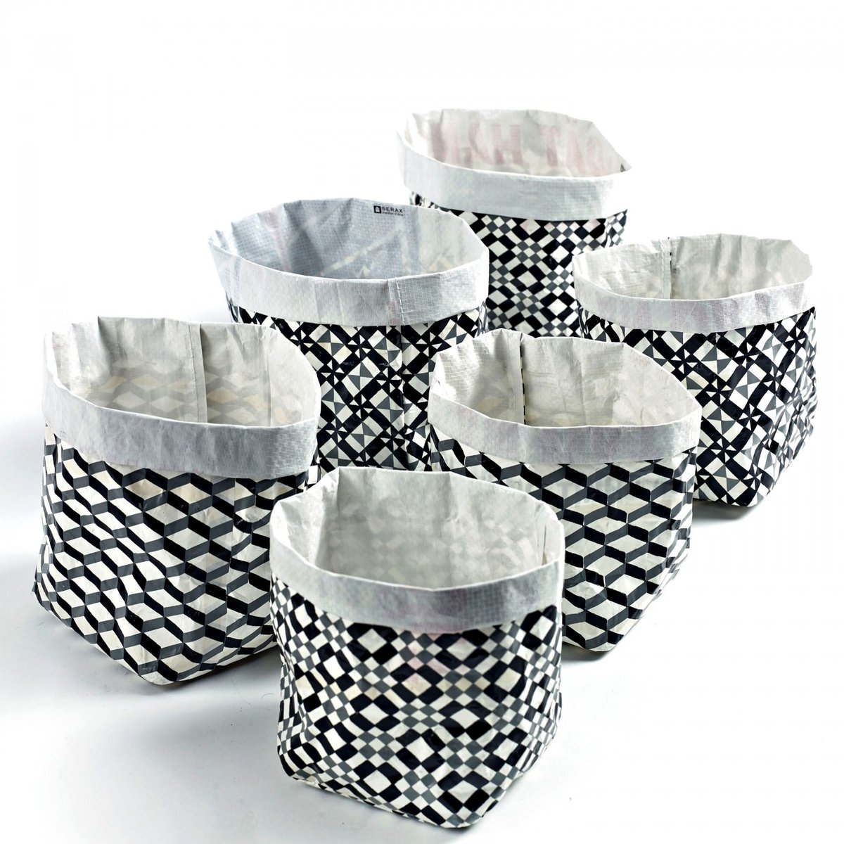 6 Sacs Cache Pots Feeling noir - blanc, SERAX