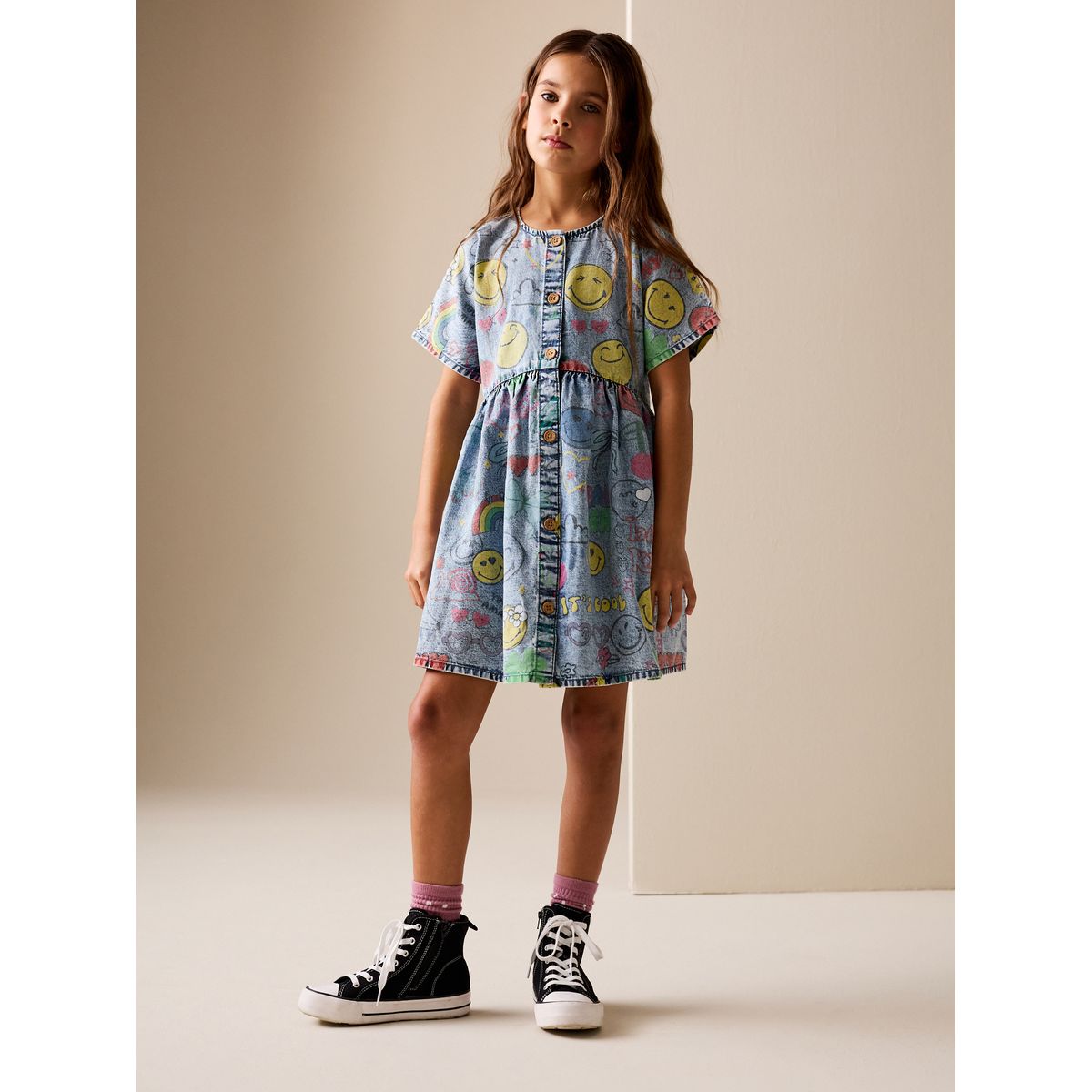 Robe boutonnée à motif smiley jena bleu, NEXT