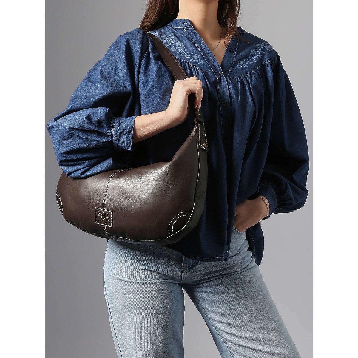 sac porté épaule Seam cuir new brown, BASILIC PEPPER