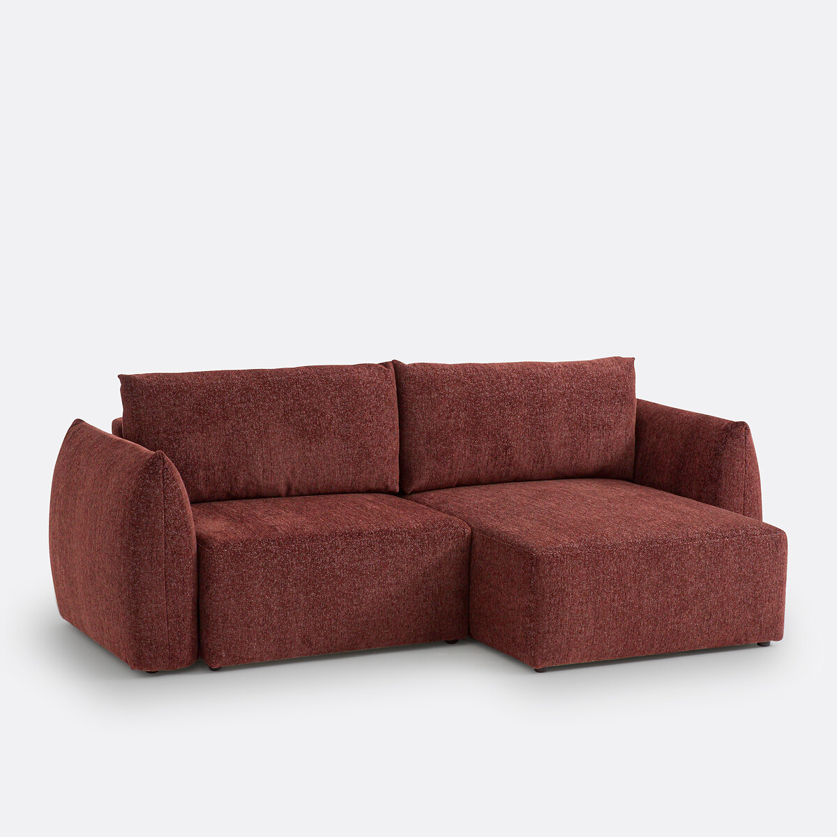 Canapé d'angle convertible avec coffre, 3 places, en tissu chenillé chiné, EDITH lie de vin, LA REDOUTE INTERIEURS