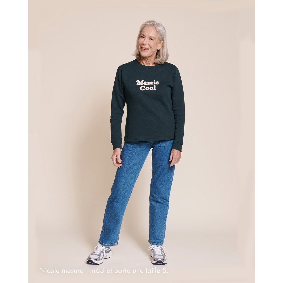 Sweat brodé en coton bio, COOL bleu - charbon, EMOI EMOI