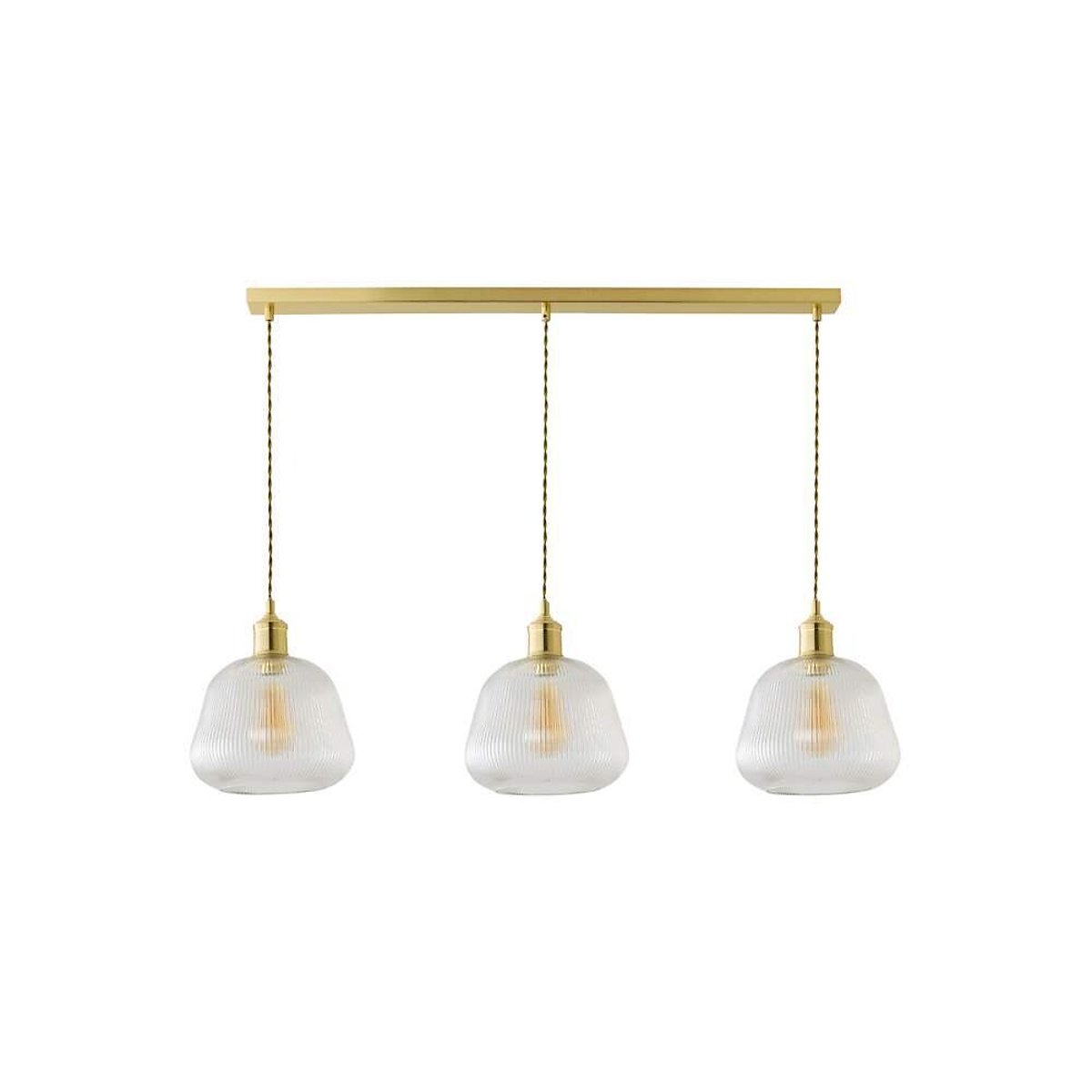 Delaney 3-Light Ribbed Bell Glass Diner Pendant Light with Filament Bulbs brushed gold, ÉDITÉ