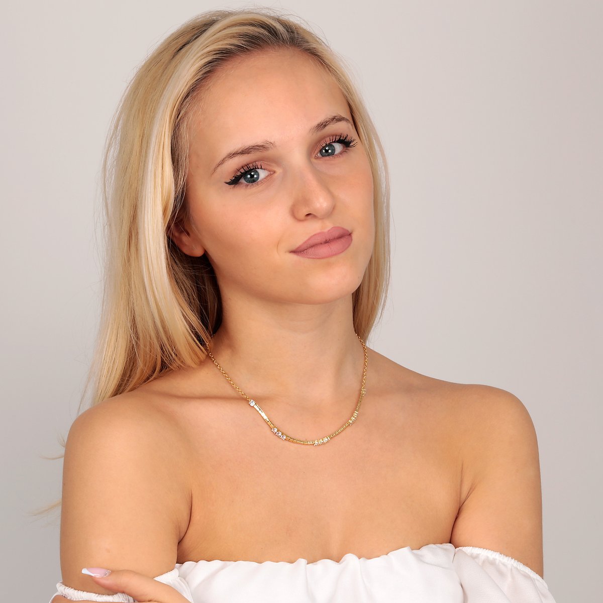 Collier en laiton, placage ninfea, zircons SCINTILLE blanc, MORELLATO