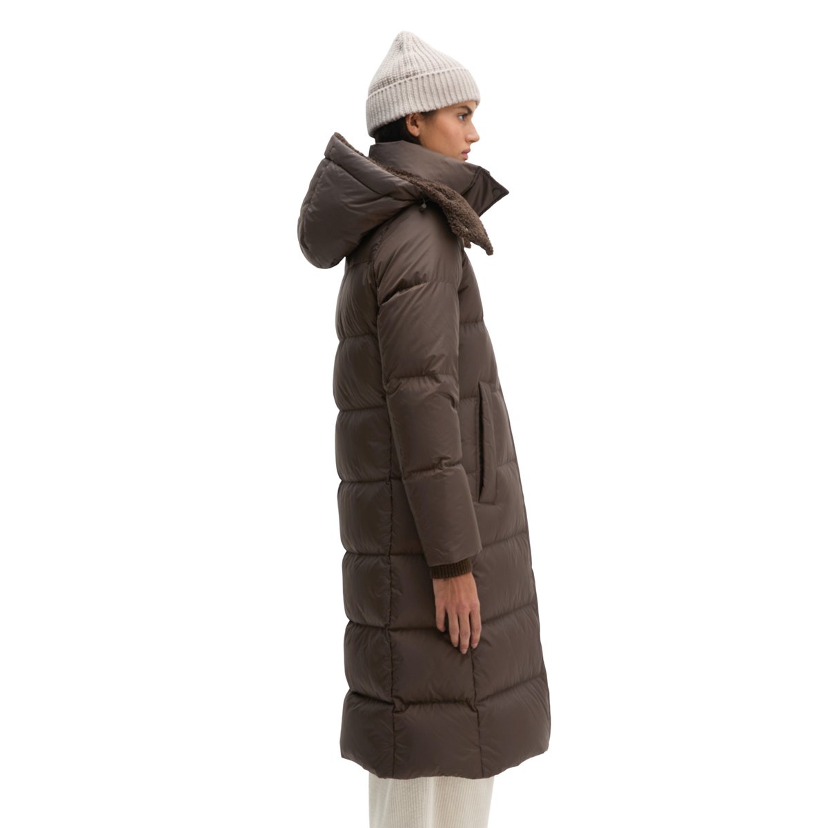 Manteau matelassé en duvet à capuche, coupe régulière avec une surface hydrofuge marron, MARC O'POLO