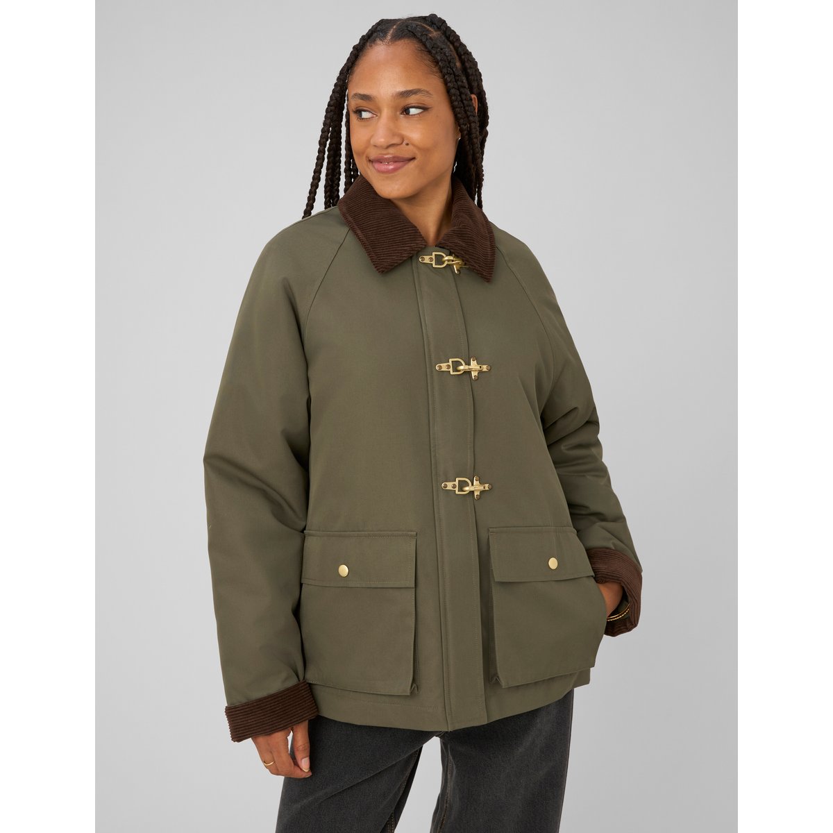Veste avec col velours cotelé vert kaki, BZB