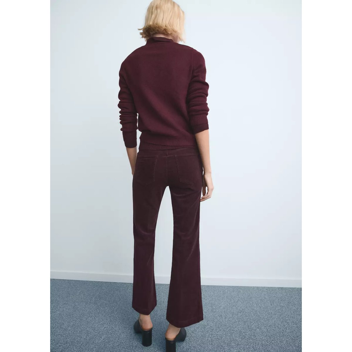 Jean flare velours côtelé lie de vin, MANGO