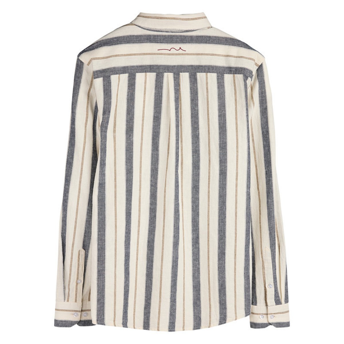 Chemise beige et grise en lin et coton ornée d'un motif à rayures multicolore, TEDDY SMITH