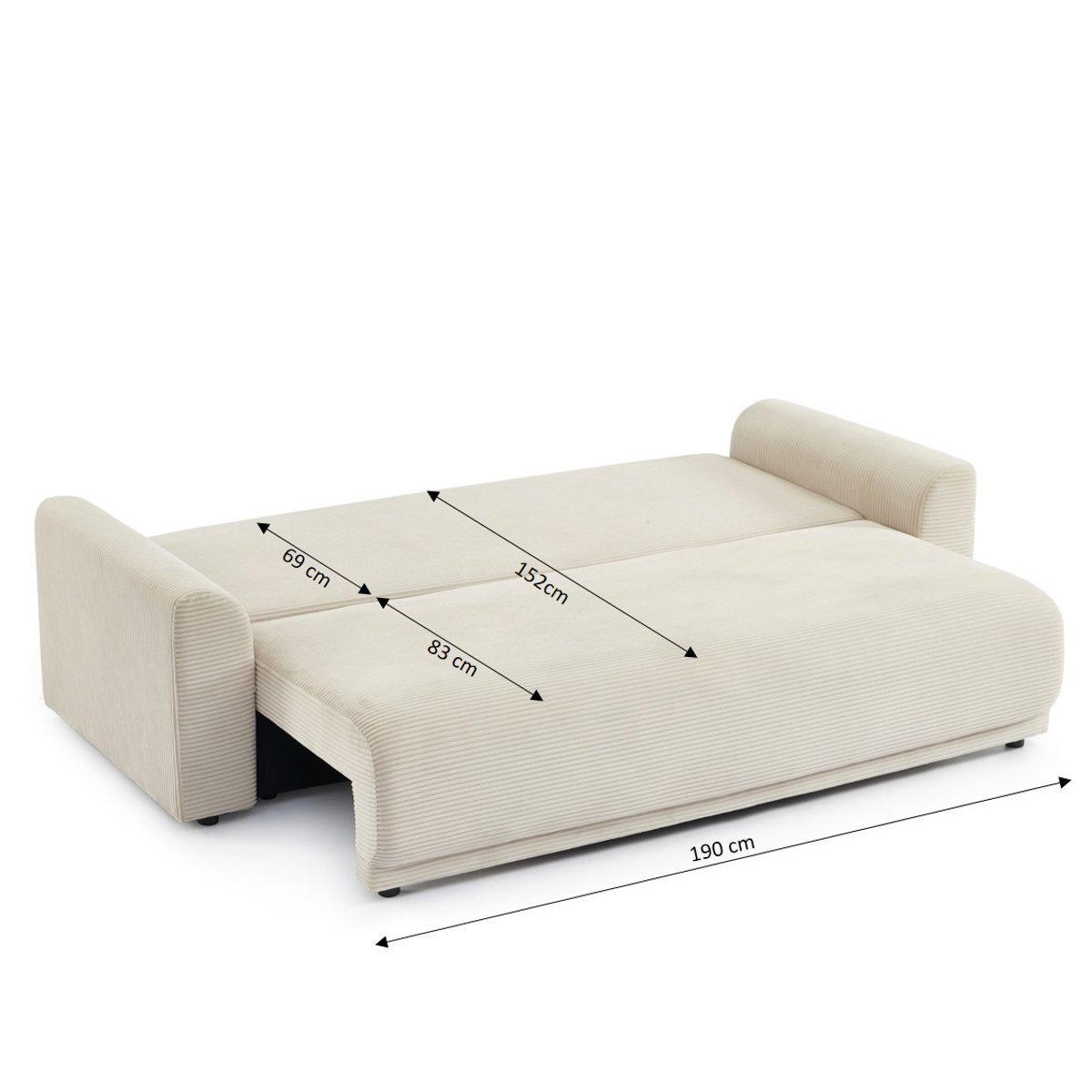 Canapé droit convertible velours SOLINE beige, BAÏTA