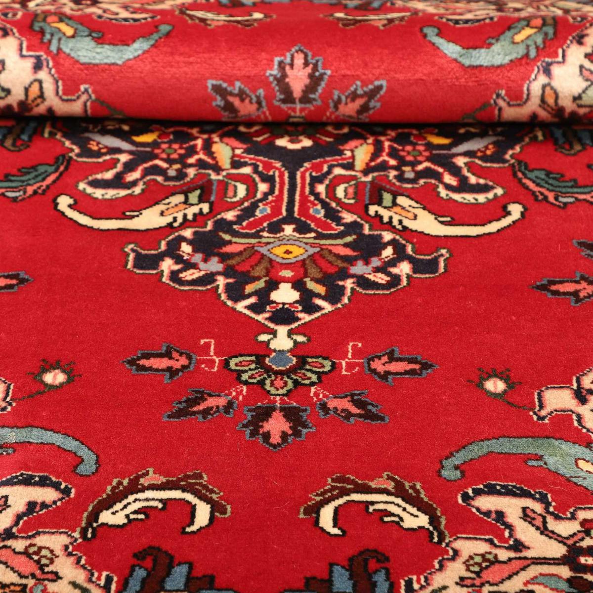 Tapis d'orient, motif oriental authentique, noué main, HAMADAN 42 rouge, beige, bleu, UN AMOUR DE TAPIS