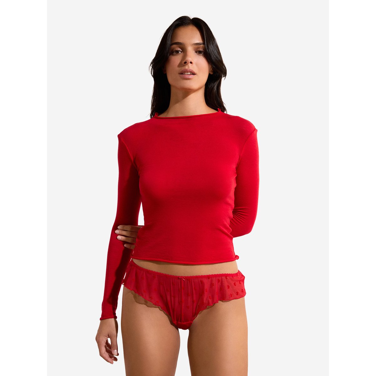 ETAM SHORTY DELICAT - HIPSTER rouge, ETAM
