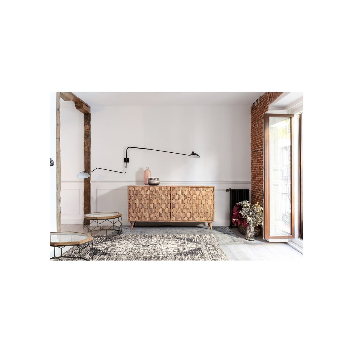 Buffet bas vintage en bois 4 portes L177 - LOCKE bois clair, HELLIN, DEPUIS 1862