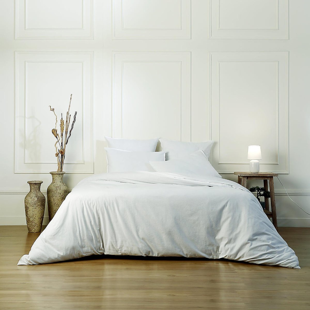 Parure + taies 65x65 coton lavé LUNA blanc, FEBRONIE