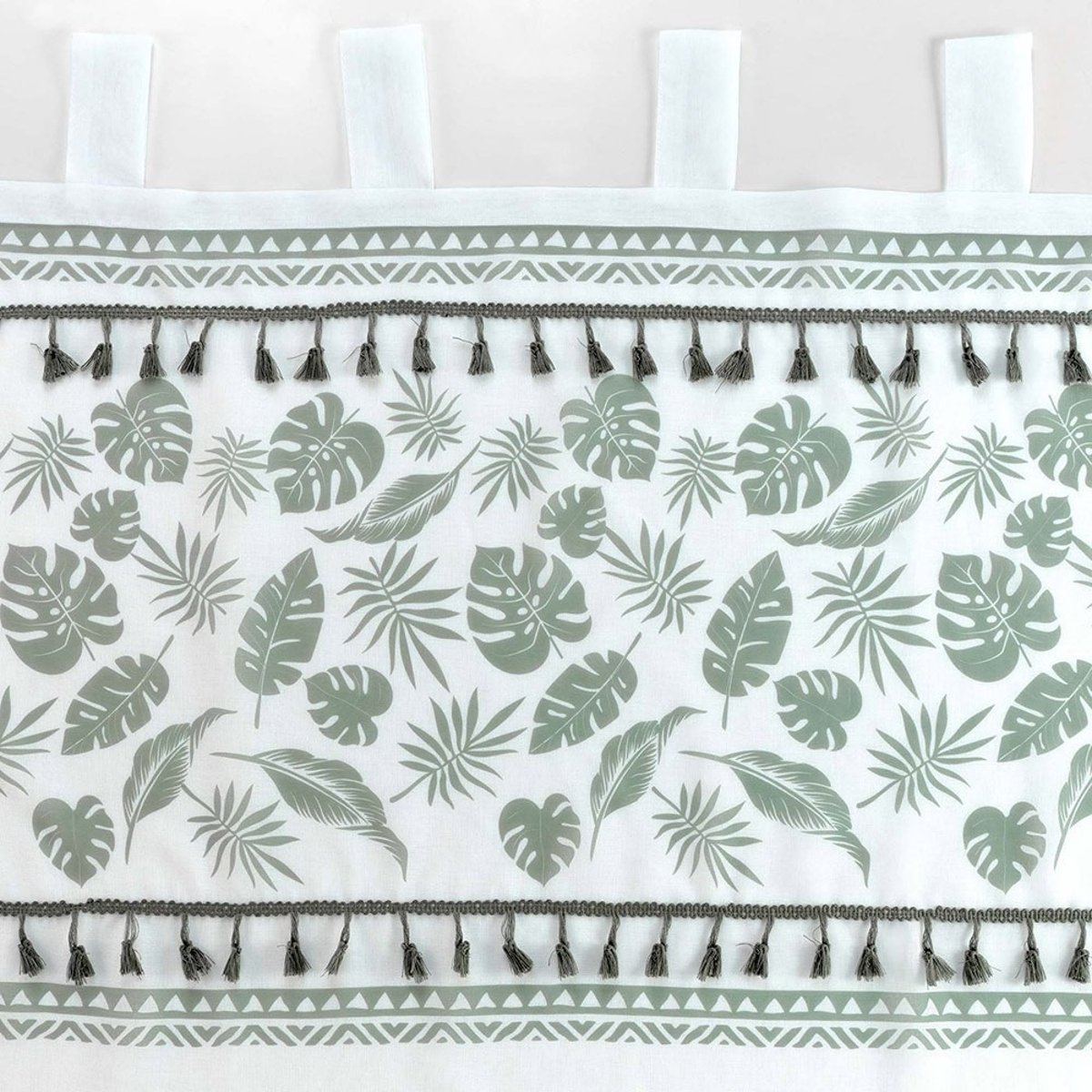 Voilage à œillets 140x280 sable top imprimé pompon Milagreen blanc blanc, DECORATIE