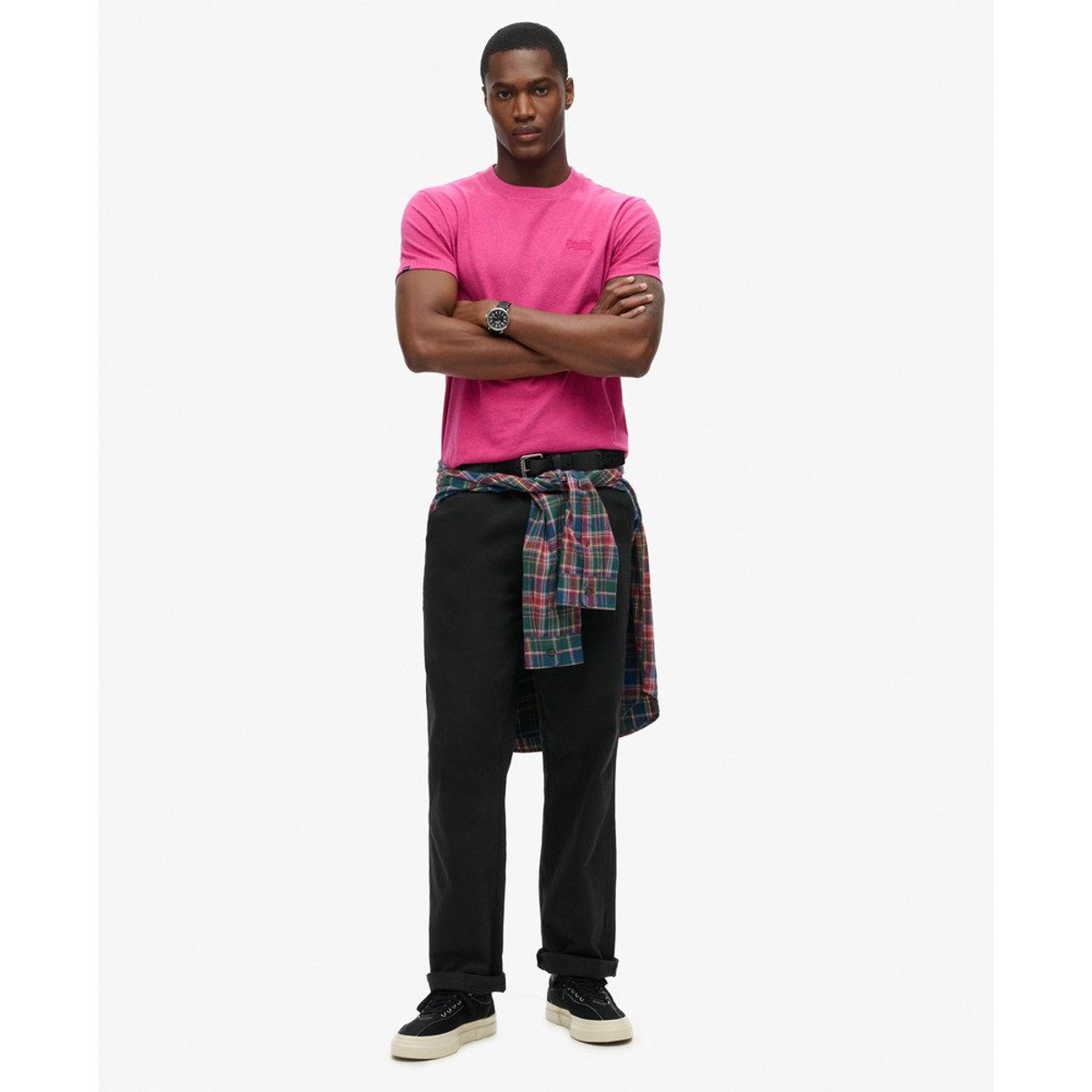T-shirt col rond Vintage Logo magenta chiné, SUPERDRY