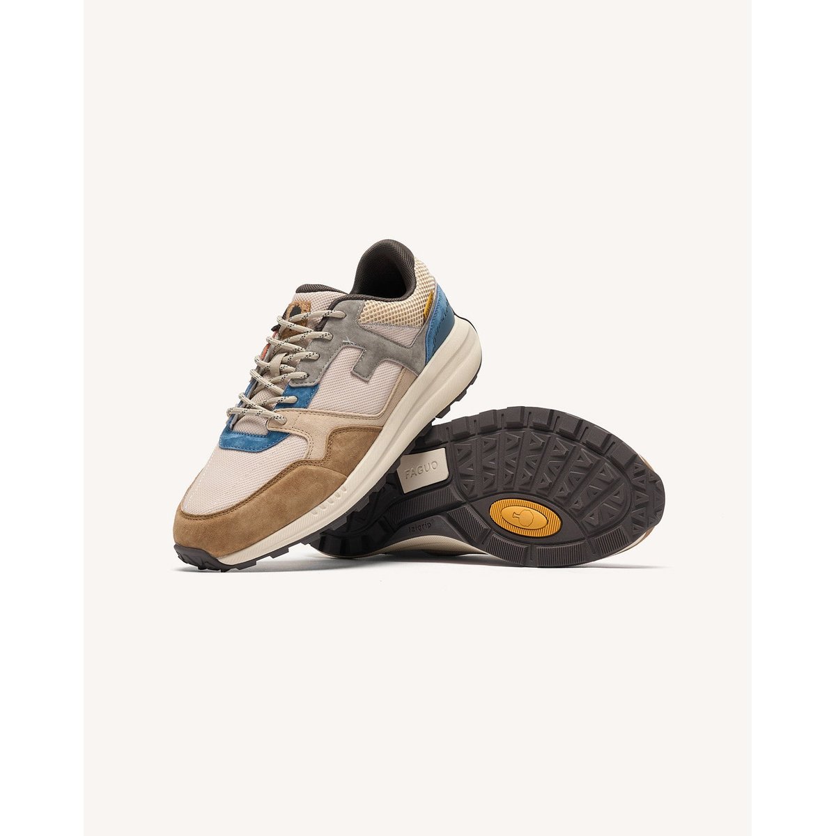 Running suede tissu LIMWOOD camel et bleu marine, FAGUO