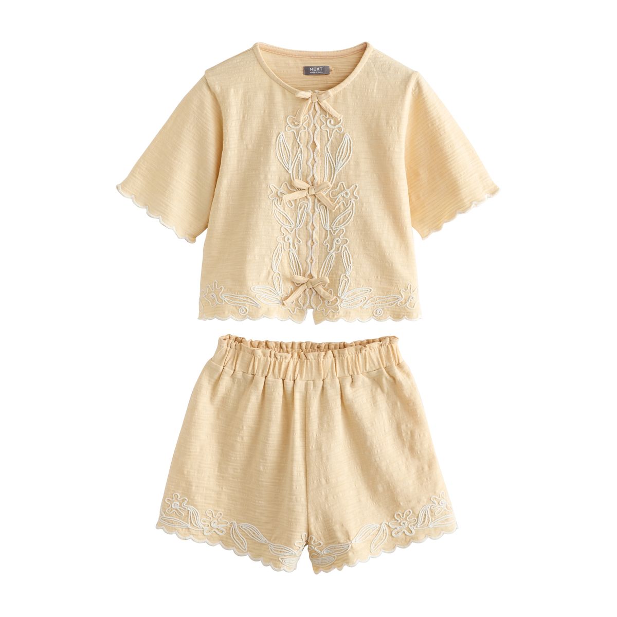 Ensemble short à nouer avec broderie jaune, NEXT