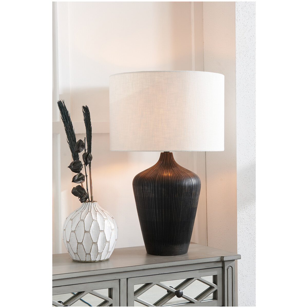 Thompson Textured Wood Table Lamp Base in Black black, ÉDITÉ