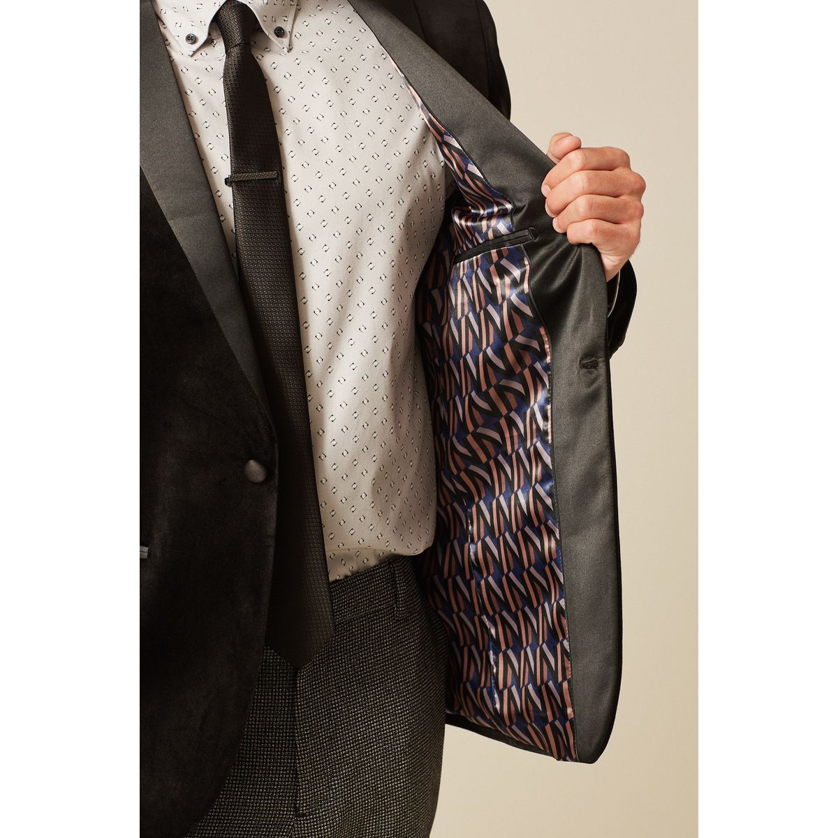 Blazer slim en velours noir, NEXT