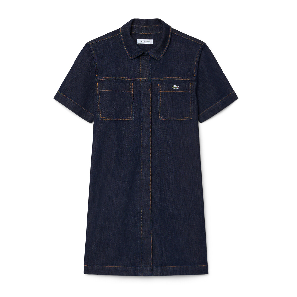 Kurzes Denim-Kleid im Polo-Stil mit kurzen Ärmeln natur, LACOSTE