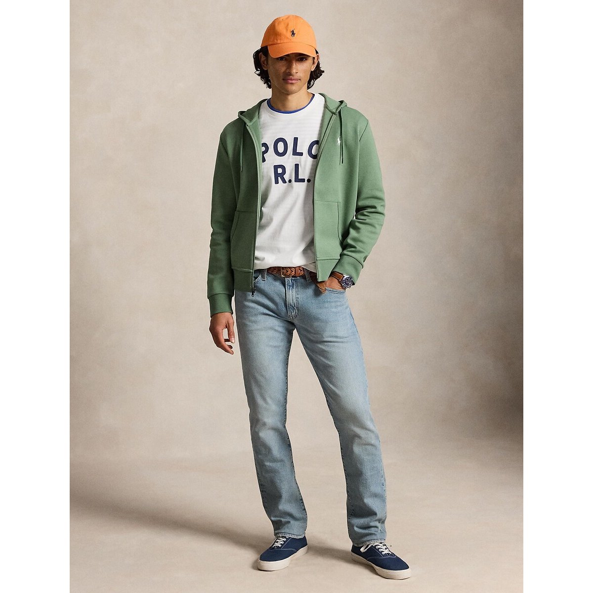 Sweat zippé à capuche, en maille double vert frais, POLO RALPH LAUREN