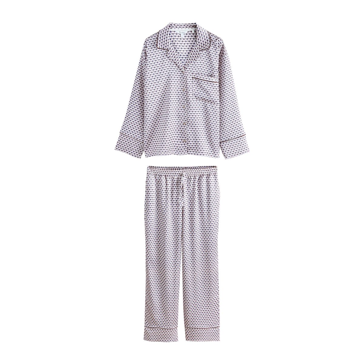 Pyjama boutonné en satin studio crème géométrique, NEXT