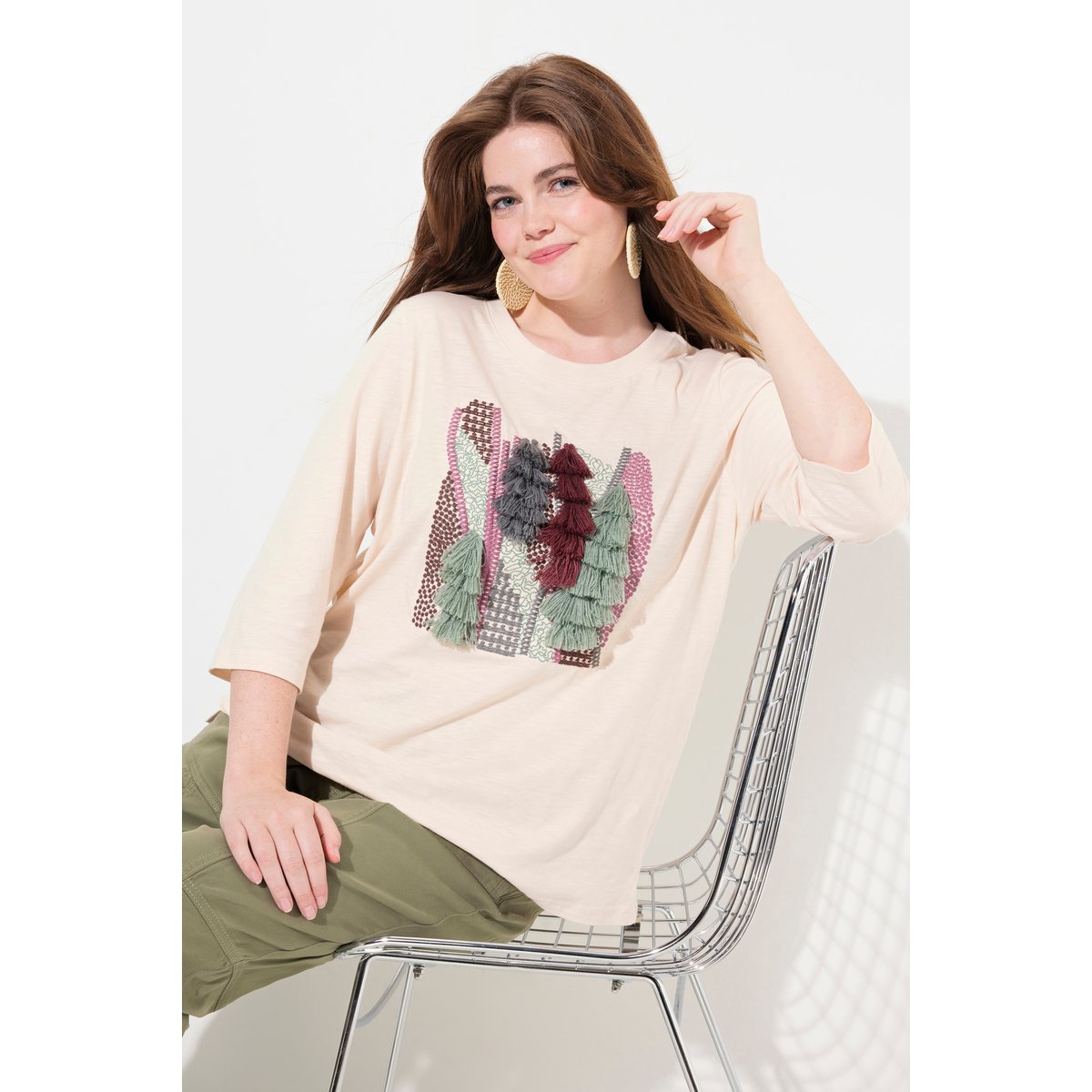 T-shirt en coton bio avec broderie blanc perle, ULLA POPKEN