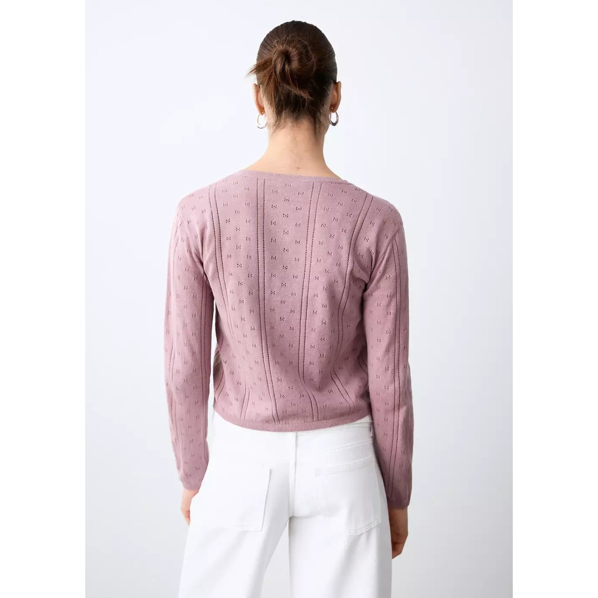 Cardigan maille ajourée rose, MANGO TEEN
