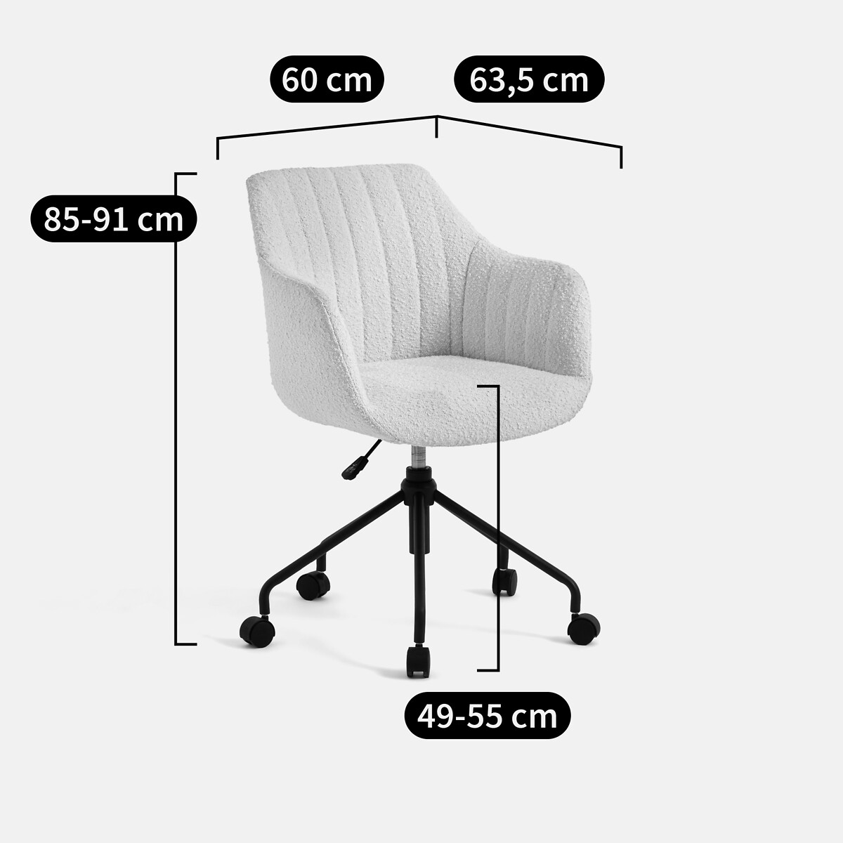 Fauteuil de bureau tissu bouclette, Matie ecru, LA REDOUTE INTERIEURS
