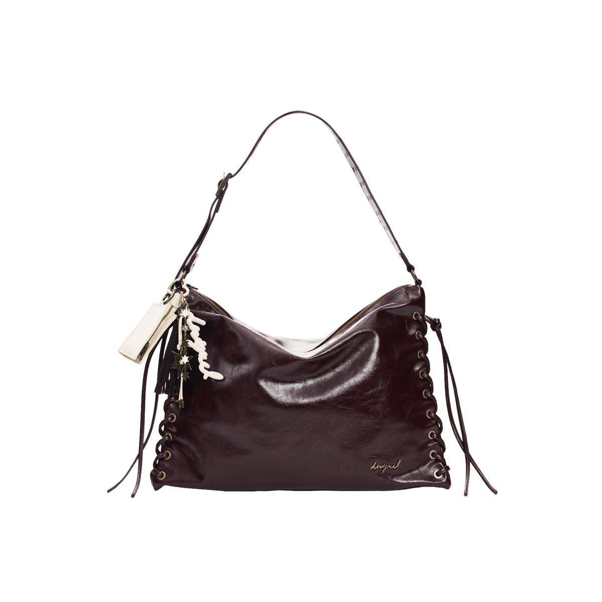 Grand sac brillant tressé marron, DESIGUAL