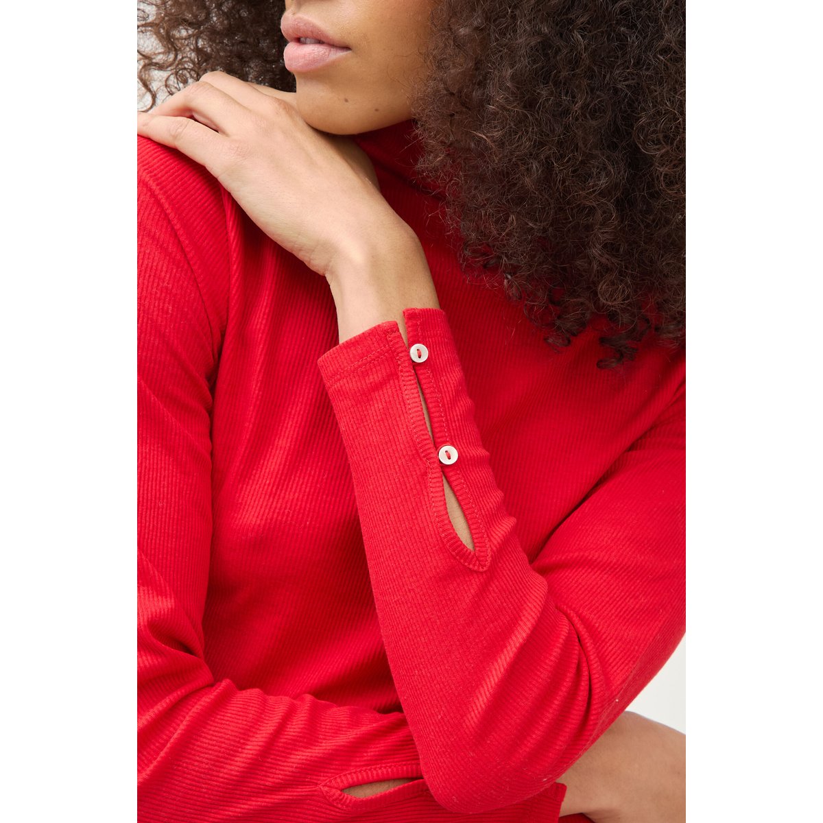 T-shirt cintré manches longues rouge, BONOBO