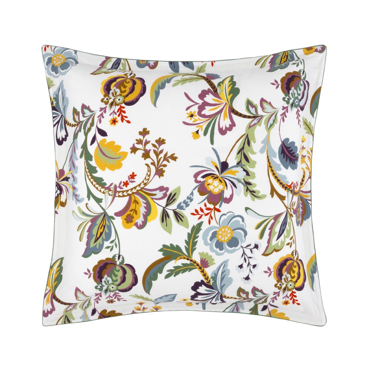 Taie d'oreiller en satin de coton lavé jaune, GIRANDOLE a motif, DESFORGES