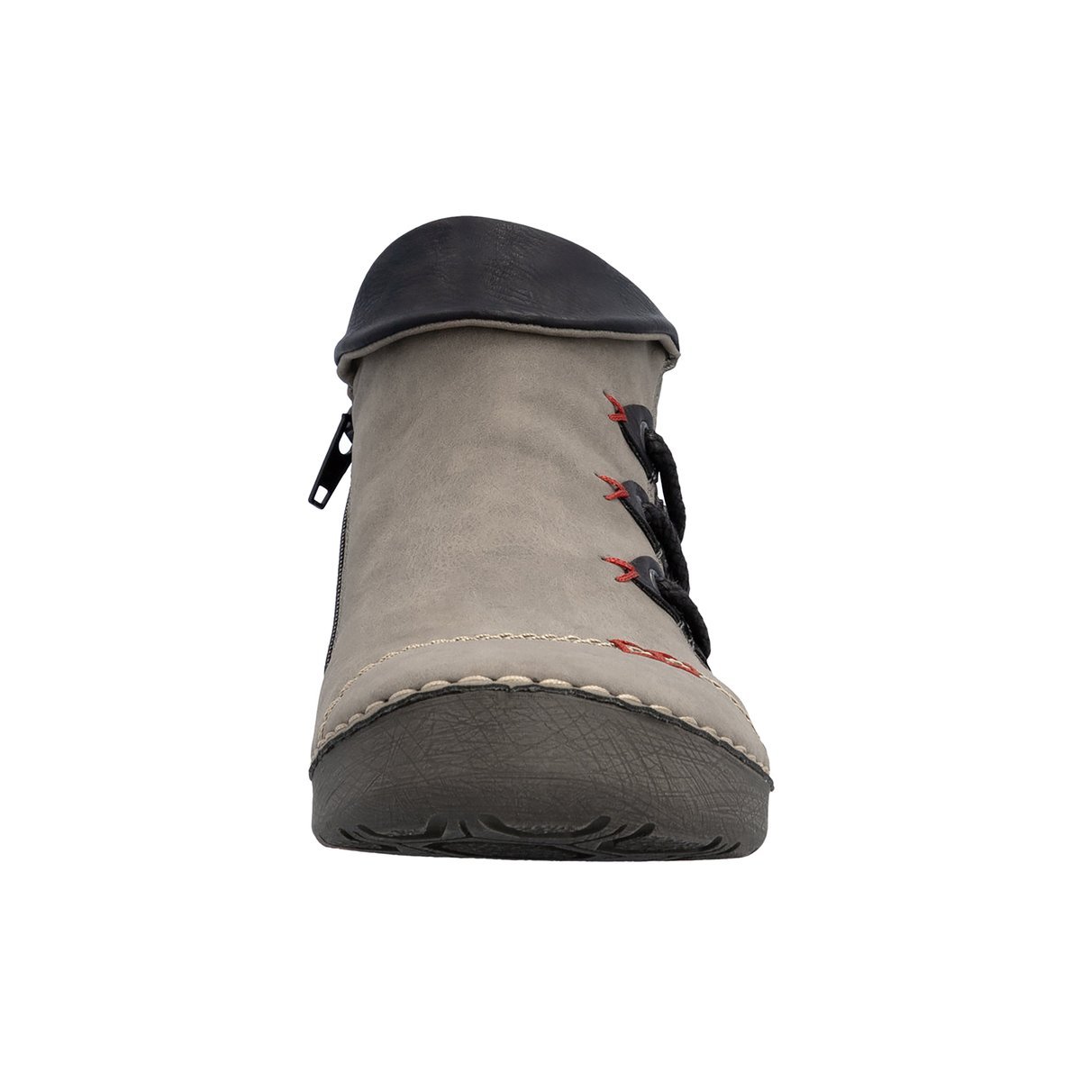 Boots bleu marine à talon plat avec une fermeture zippée et soufflet élastiqué gris, RIEKER