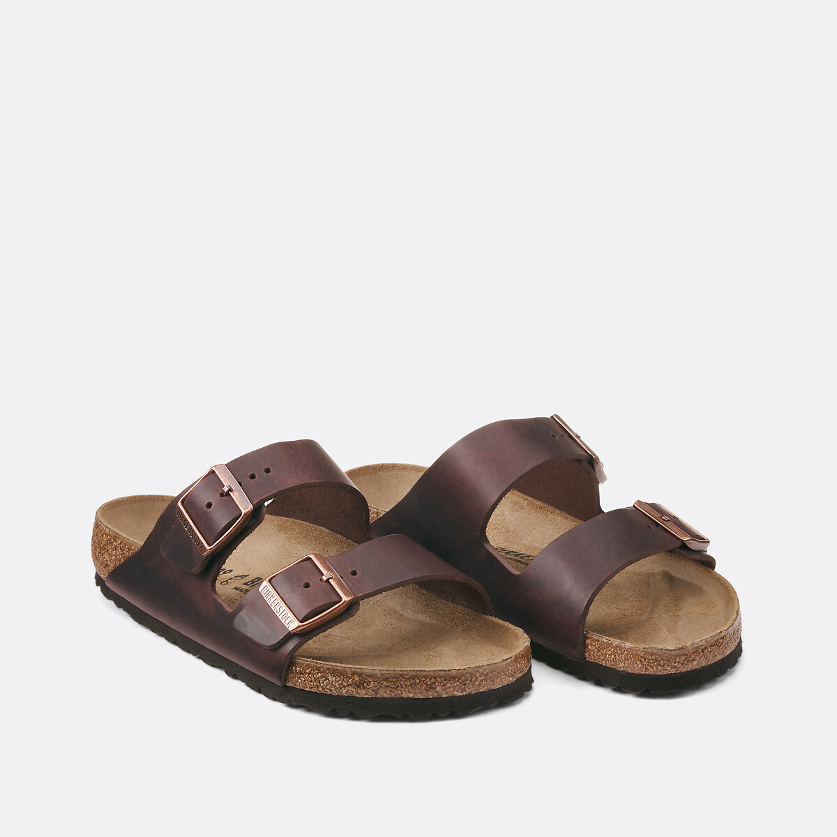Mules doubles brides en cuir huilé Arizona marron, BIRKENSTOCK