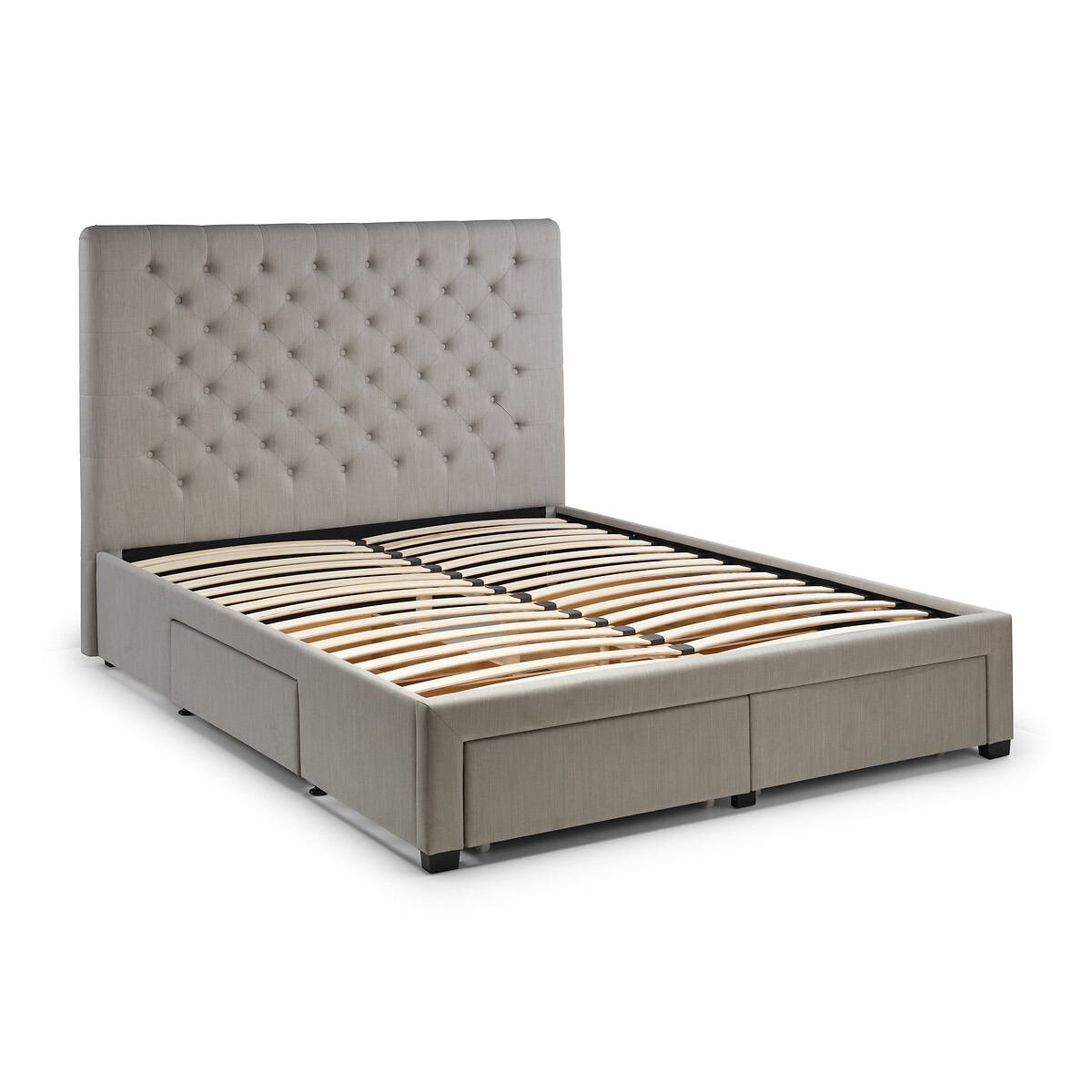 Bradford Buttoned Linen Bed with Storage Drawers grey, SO'HOME