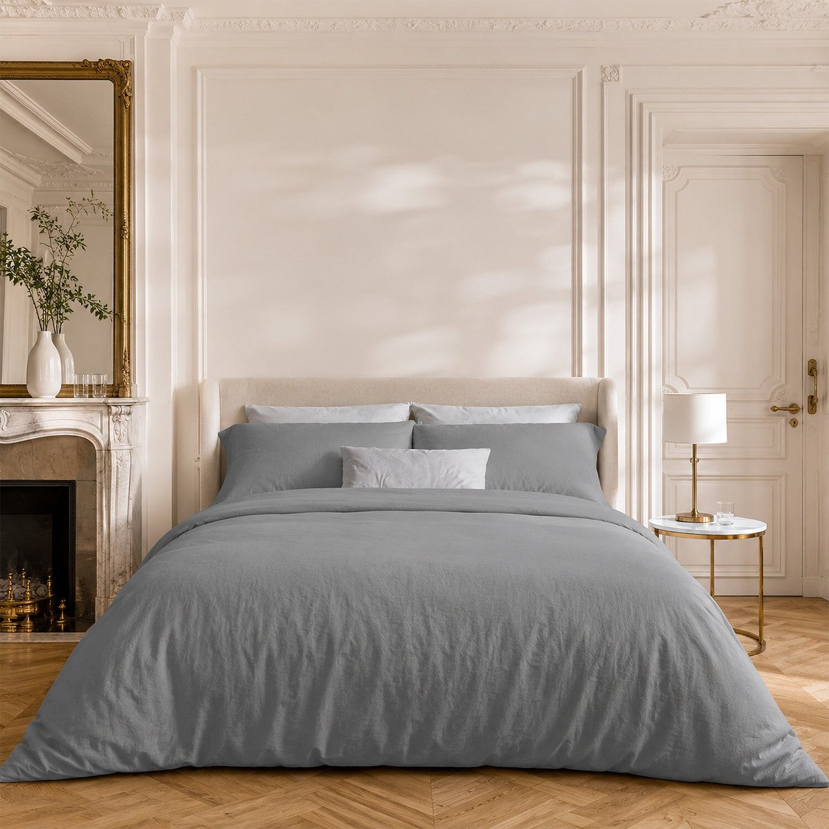 Parure housse de couette en coton lavé unie, DRIFT gris, C DESIGN HOME TEXTILE