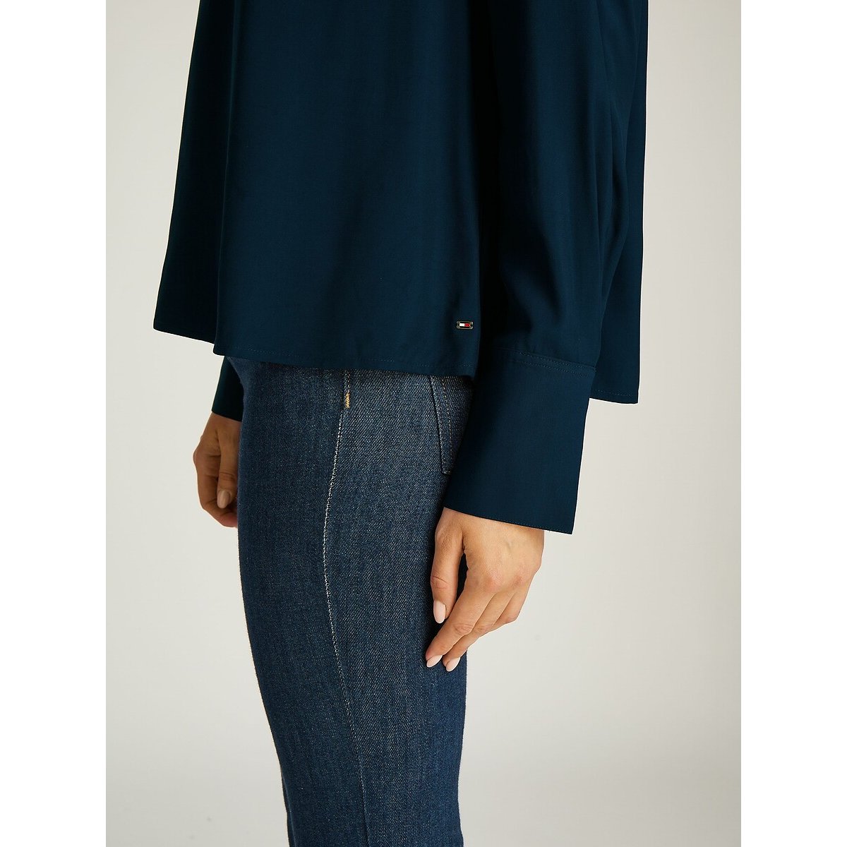 Blouse met V-hals en lange mouwen marine , TOMMY HILFIGER
