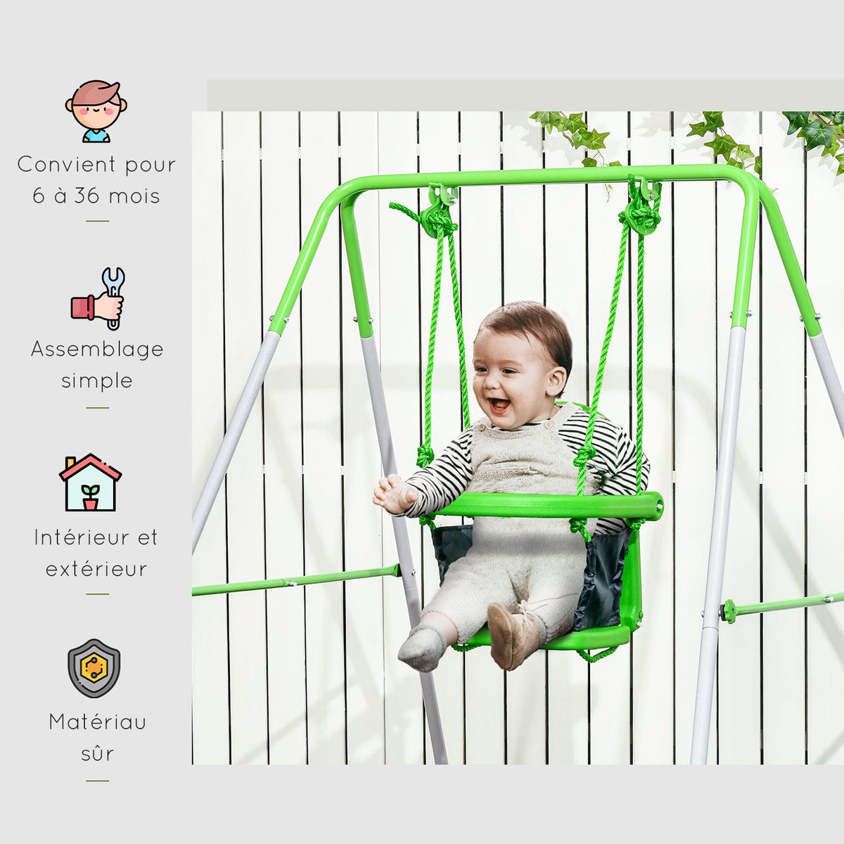 Balançoire pour enfants Acier Vert vert, OUTSUNNY