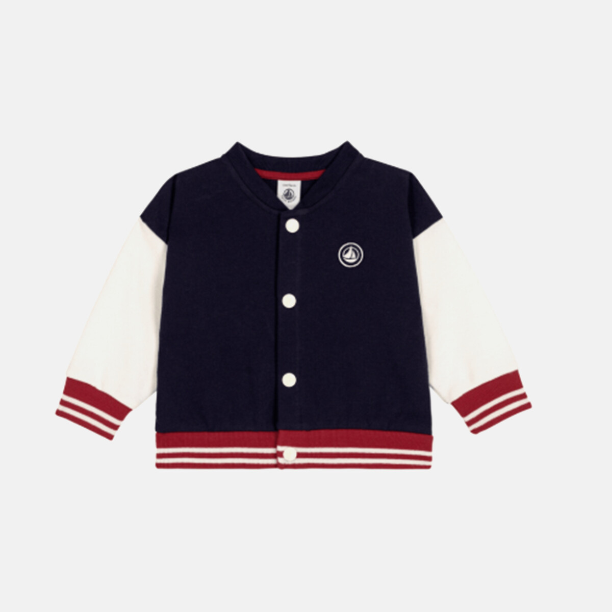 Sweat pressionné esprit Teddy en coton bleu marine/blanc, PETIT BATEAU
