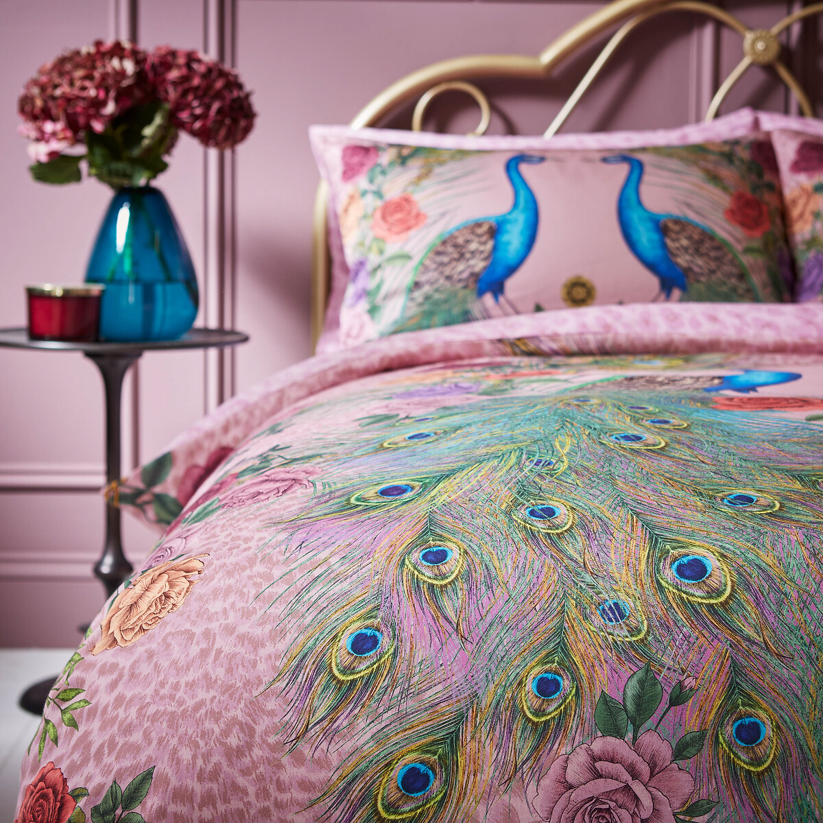 Xanadu Peacock 100% Cotton Duvet Cover and Pillowcase Set pink, MATTHEW WILLIAMSON