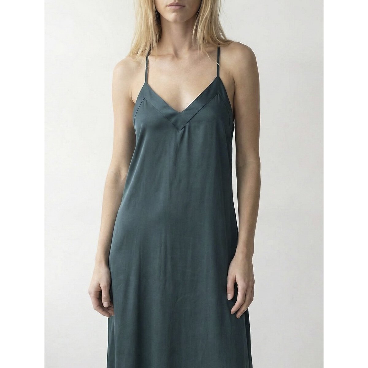 Langes Satin-Kleid petrol, VILA