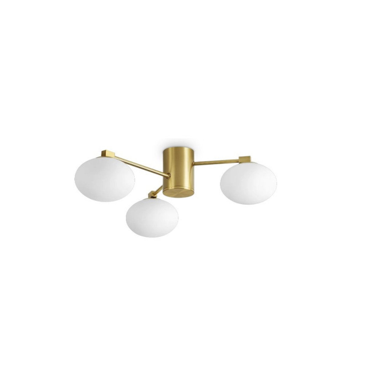 Plafonnier laiton 3 globes verre blanc soufflé Hermes laiton, MILLUMINE