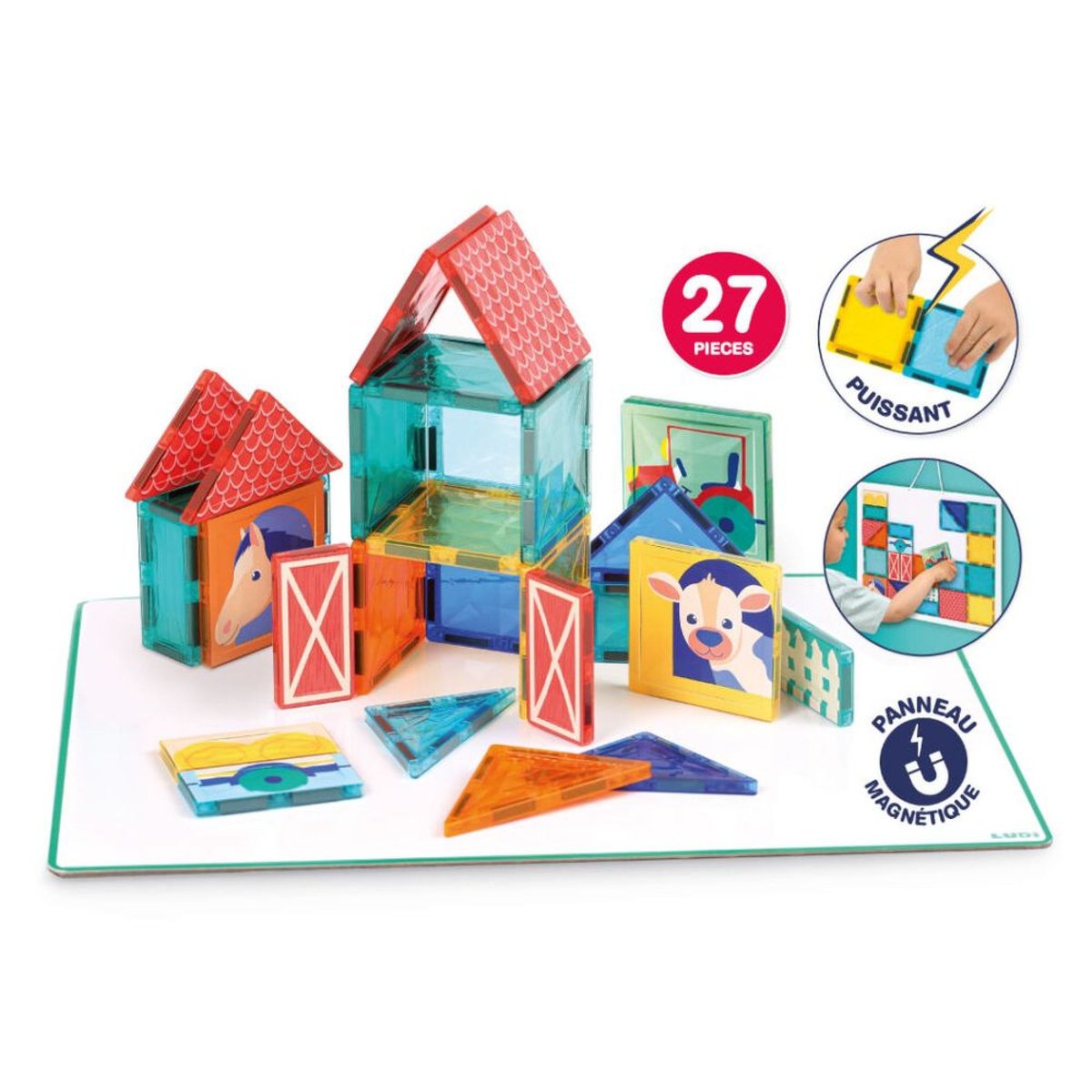 Jeu de construction Panneau magnétique avec 27 pièces couleur unique, LUDIMOUSSE